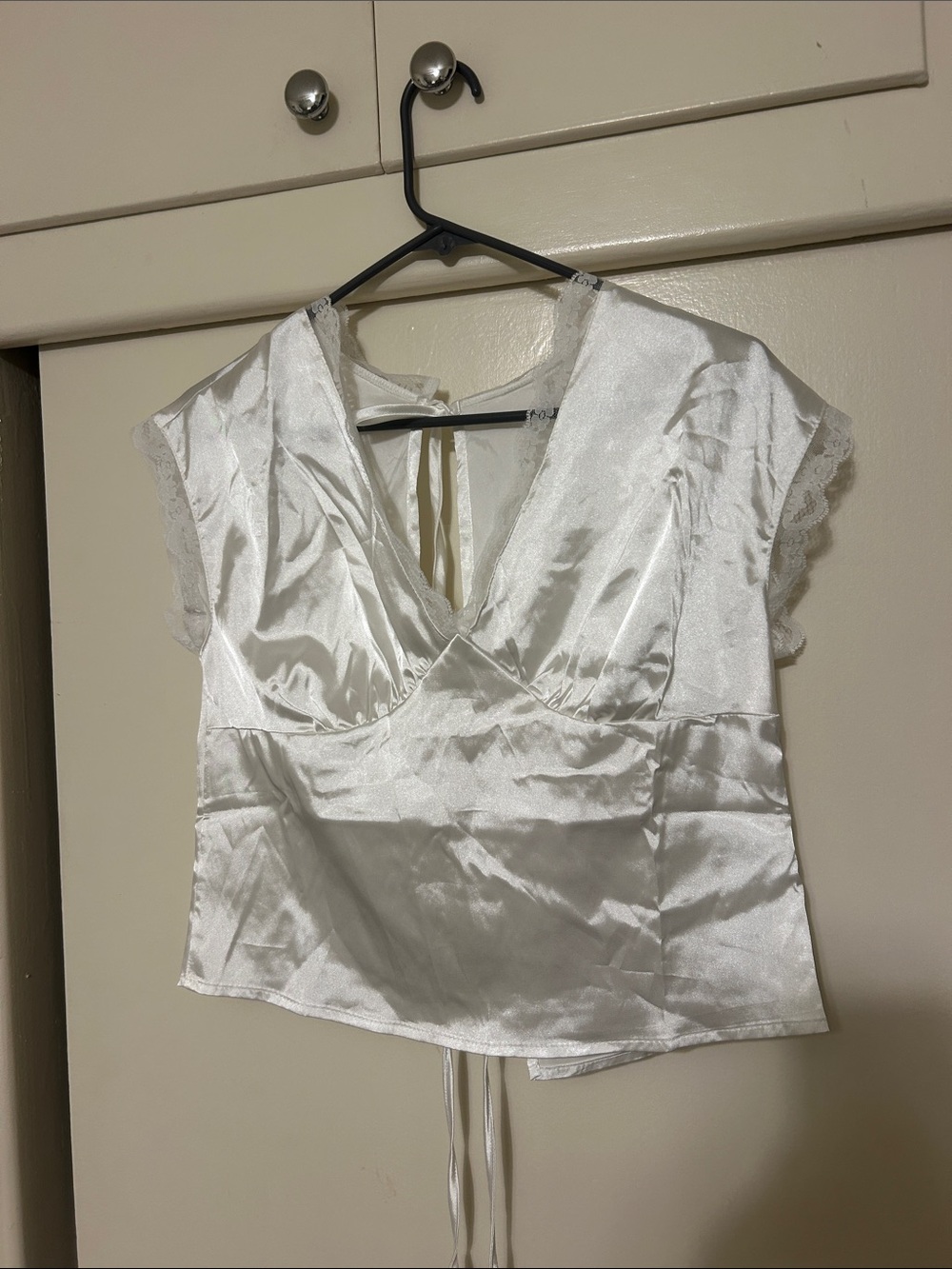 Women's Satin V-Neck White Top
